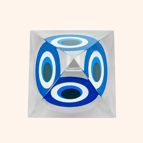 3 INCH EVIL EYE CRYSTAL PYRAMID -Perfect blend Spiritual strength & aesthetic charm