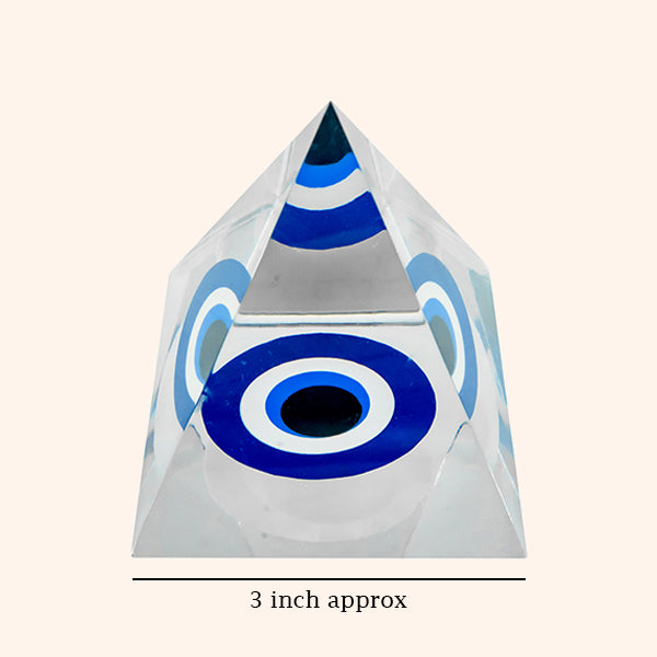 3 INCH EVIL EYE CRYSTAL PYRAMID -Perfect blend Spiritual strength & aesthetic charm