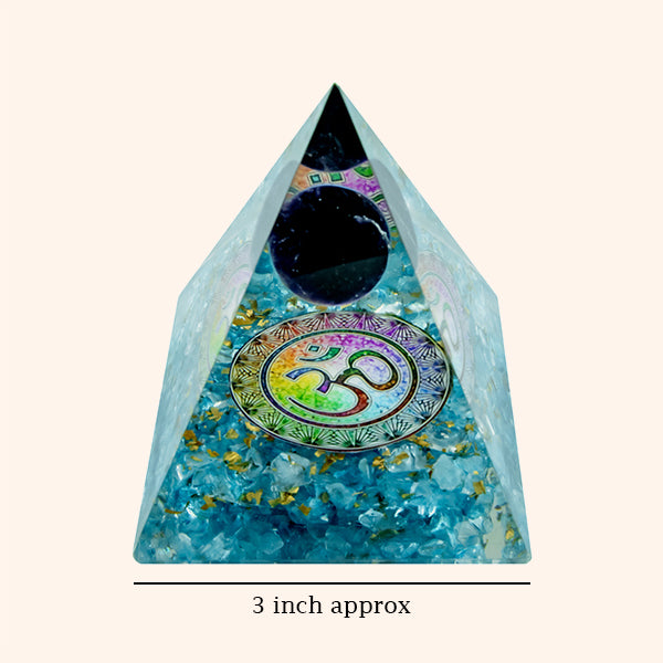 3 INCH TURQUOISE BALL CRYSTAL PYRAMID -  Use In Pooja spaces & Altars