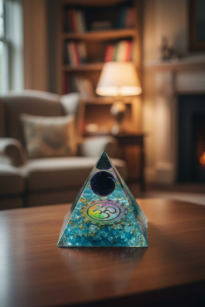 3 INCH TURQUOISE BALL CRYSTAL PYRAMID - Use In Pooja spaces & Altars