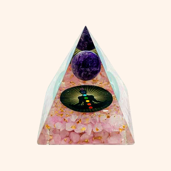 3 INCH ROSE QUARTZ BALL CRYSTAL PYRAMID - For Meditation & chakra healing