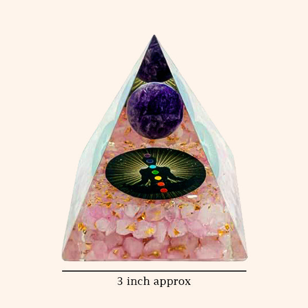 3 INCH ROSE QUARTZ BALL CRYSTAL PYRAMID - For Meditation & chakra healing