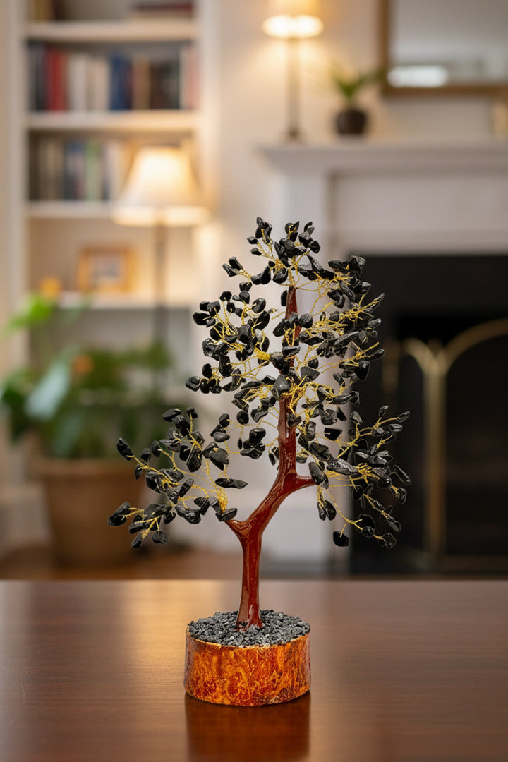 BLACK TOURMALINE CRYSTAL TREE 300 BEADS - Protection, Stability & Elegant Energy Décor